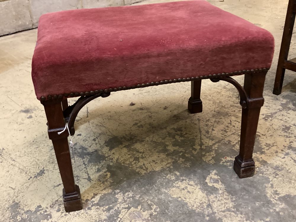 Two George III style mahogany stools, larger 72 x 70cm height 34cm